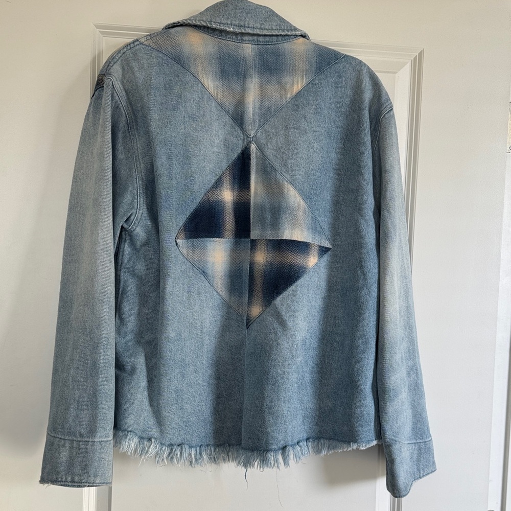 We The Free Blue Denim Jacket with Plaid Accents - Picture 8 of 9